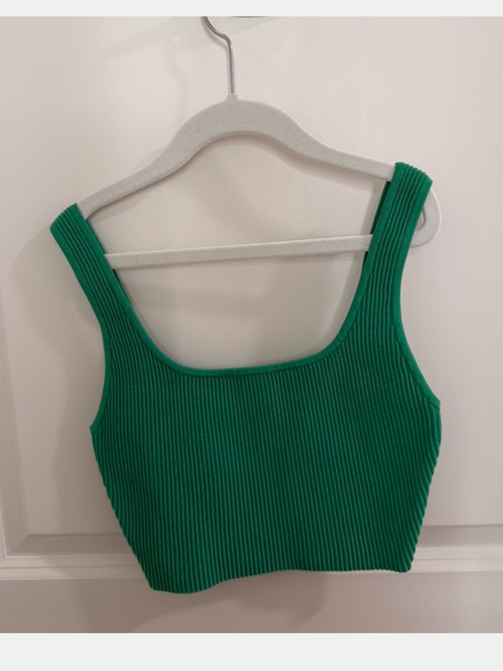 Babaton Aritzia Green Ribbed Square-Neck Crop Top